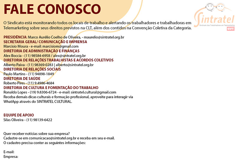 Contatos sintratel pop up